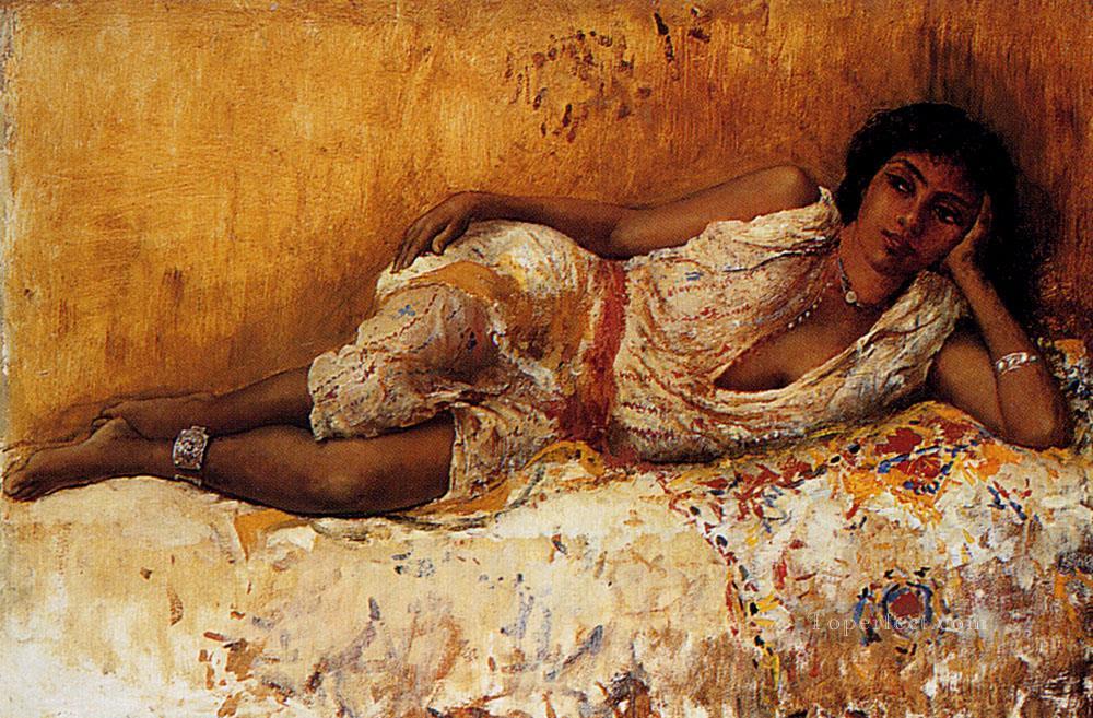 ソファに横たわるムーア人の少女 アラビアのエドウィン・ロード・ウィーク油絵